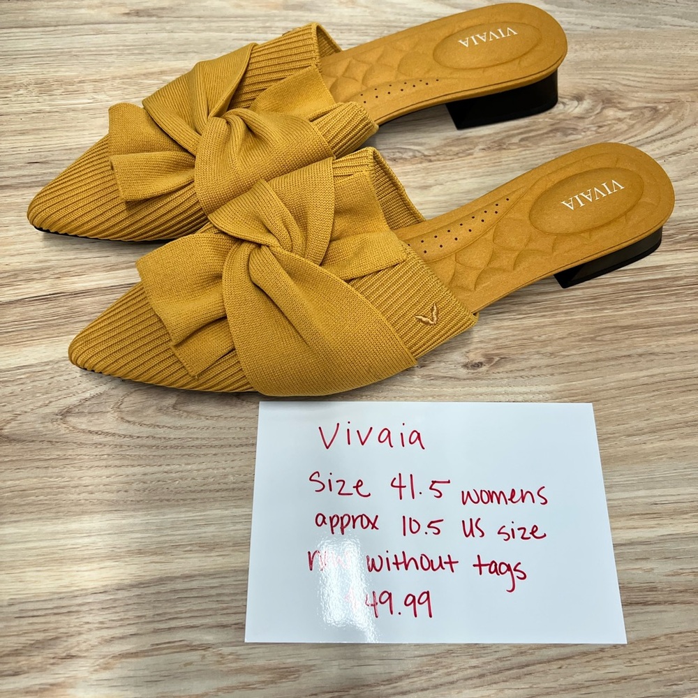 Vivaia Mustard Mules with Bow Accent
